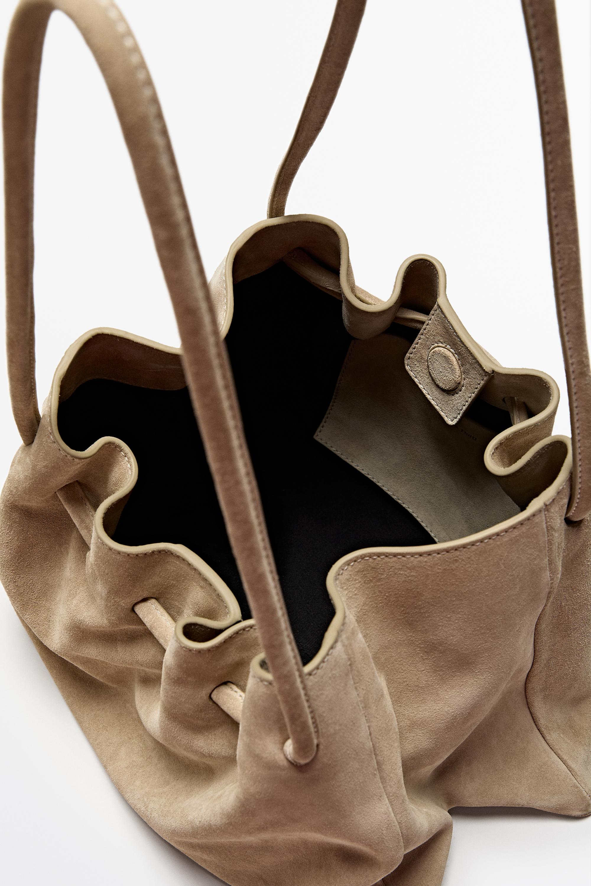 Ruched split suede leather bag